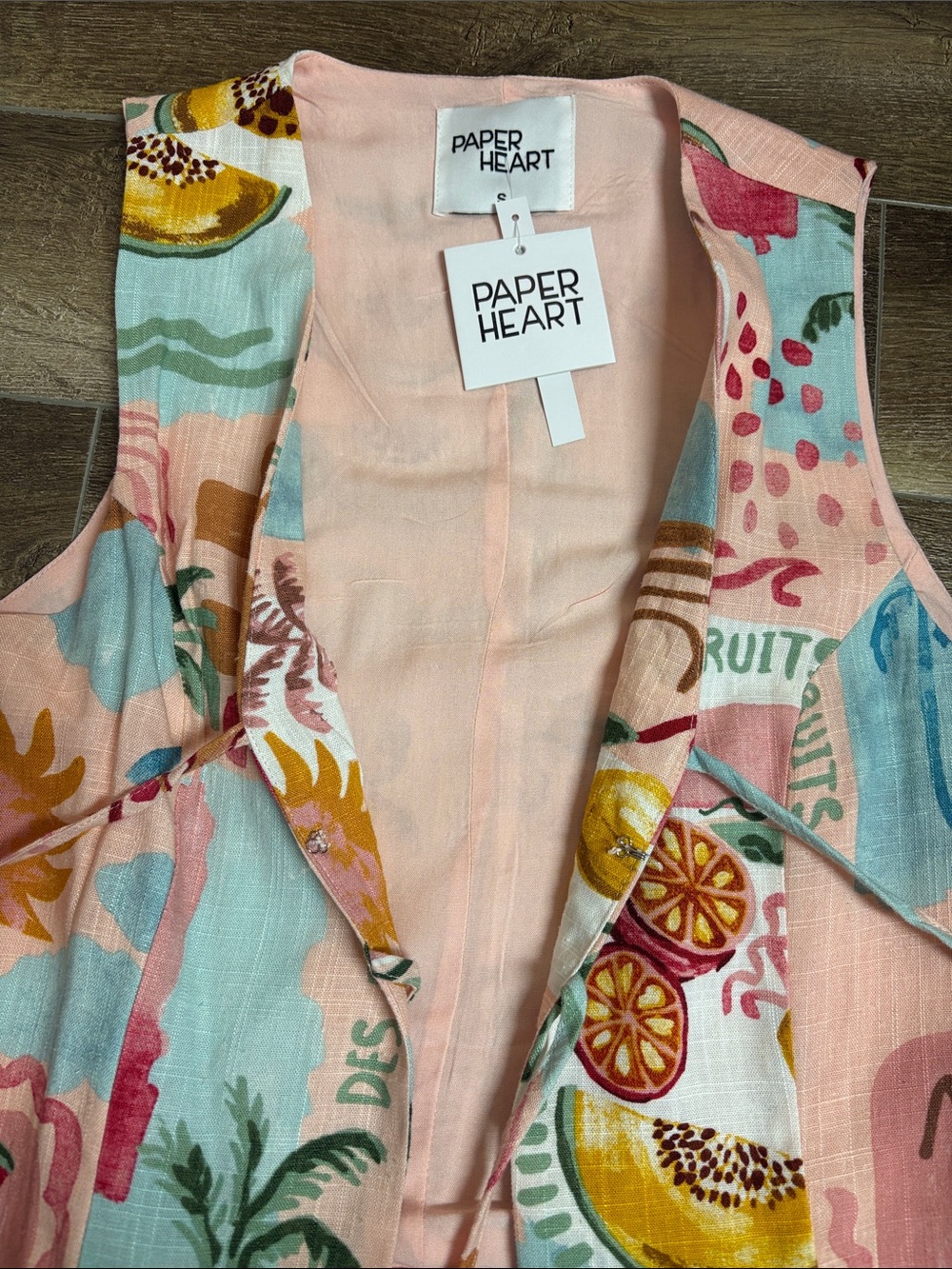 Paper Heart Fruit Print Two-Piece Set in Pastel Pink & Aqua - Picture 3 of 7